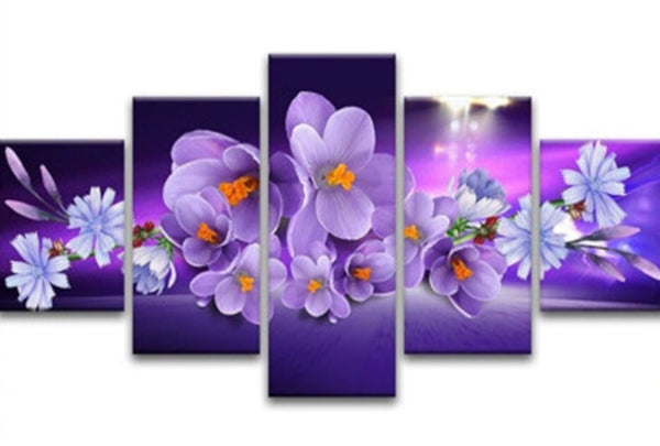 Diamond Paintings, Purple Orchid Flowers - 5 Panel Diamond Embroidery, Full Round/Square 5D Diamonds
