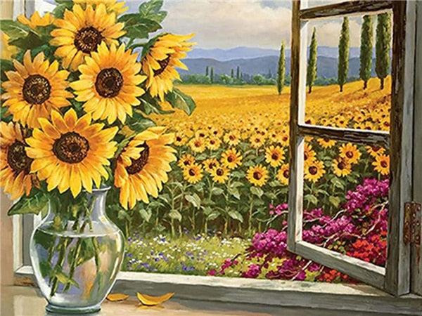 Golden Sunflower Field, Floral Diamond Painting Kit, Full Round/Square– Diamond  Paintings Store
