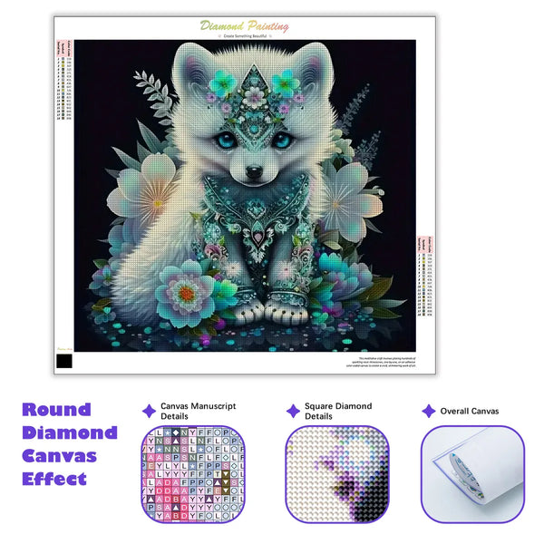 Diamond Paintings, Jeweled White Fox - Animal Diamond Painting, Full Round 5D Rhinestone Embroidery