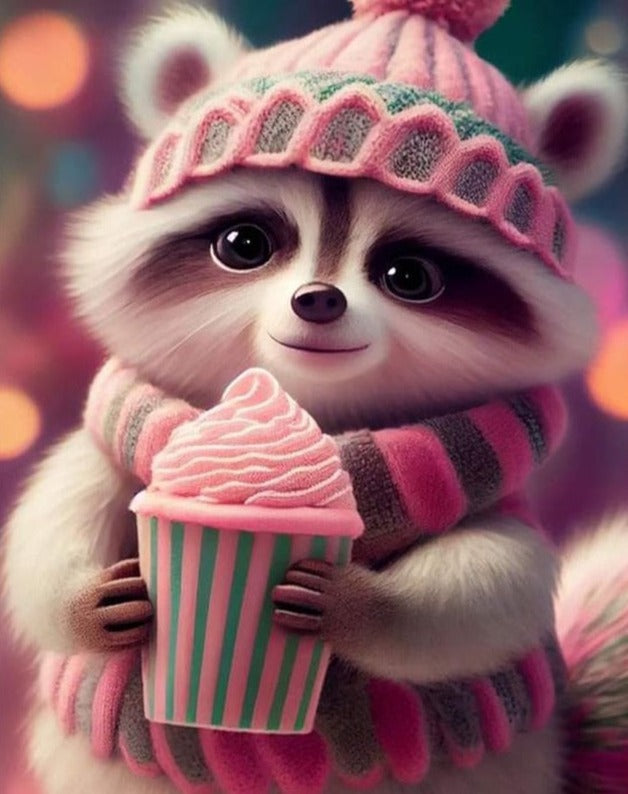 Diamond Paintings, Pink Raccoon - Cartoon Diamond Painting, Full Square/Round Drill 5D Diamonds