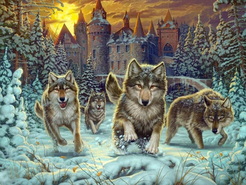 Diamond Paintings, Winter Wolf Pack - Animal Diamond Painting Kit, Full Round/Square 5D Rhinestone Embroidery