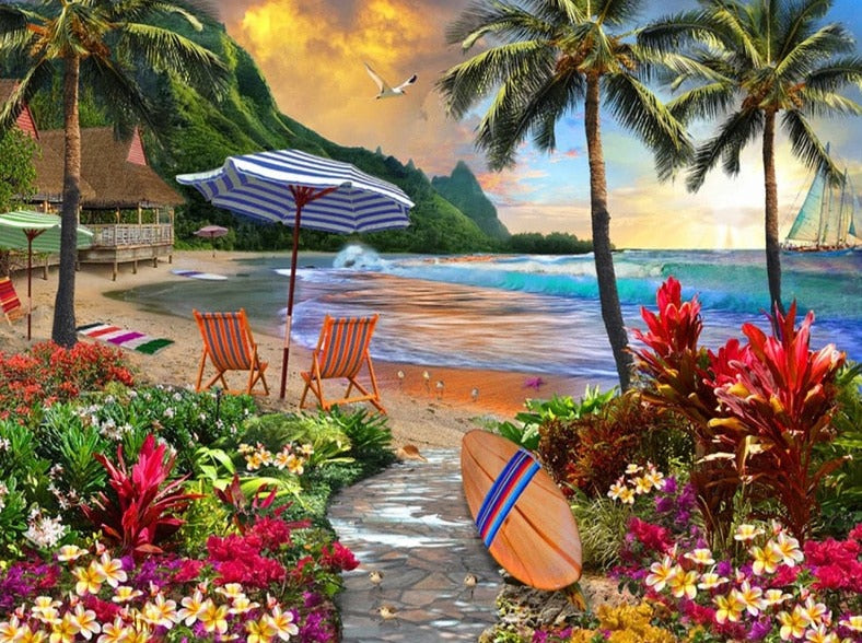 Beautiful Beach Setting - Scenic Diamond Painting, Full Round/Square 5–  Diamond Paintings Store