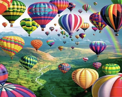 Diamond Paintings, Hot Air Balloons Over Mountains - Scenic Diamond Painting, Full Round/Square 5D Diamonds
