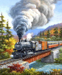 Forest Locomotive - Scenic Diamond Painting, Full Square/Round Drill 5D Diamond Embroidery, Train Art