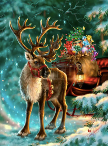 Diamond Paintings, Santas Reindeer And Sleigh - Christmas Diamond Painting, Full Square/Round Drill 5D Diamonds