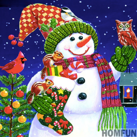 Diamond Paintings, Snowman With Cute Friends - Christmas Diamond Painting, Full Square/Round 5D Diamonds, Holiday Decoration
