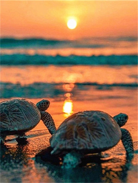 Diamond Paintings, Turtles In The Surf - Animal Diamond Painting - Full Round/Square Diamonds