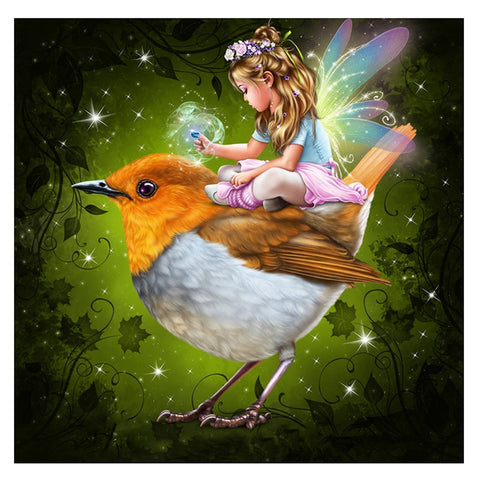Diamond Paintings, Fairy With Bird - Fantasy Diamond Painting, Full Round/Square 5D Rhinestone Embroidery