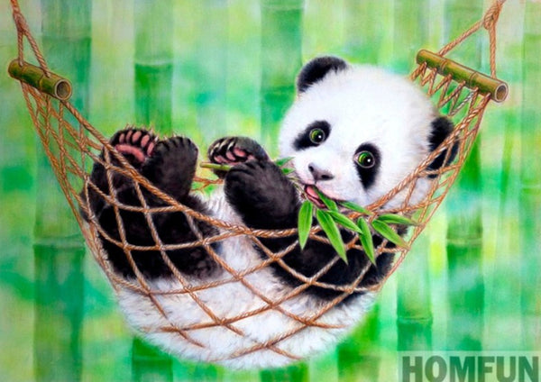 Diamond Paintings, Relaxing Panda Bear - DIY Cartoon Diamond Painting Kit - 5D Square/Round Diamonds
