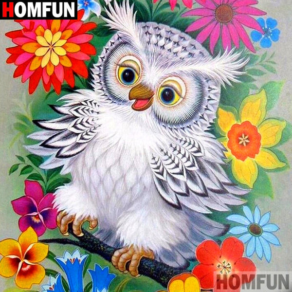 Diamond Paintings, Cute White Owl - Cartoon Diamond Painting Kit - 5D Square/Round Diamond Embroidery