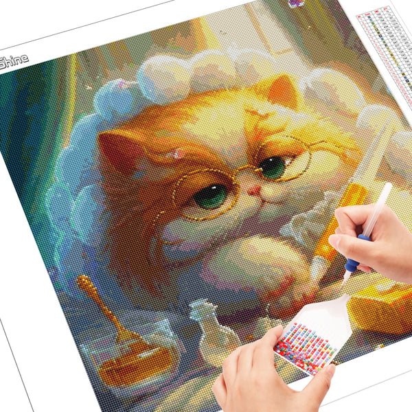 Diamond Paintings, 4 Adorable Cartoon Cat Designs - Full Round/Square 5D Diamonds, Cartoon Diamond Painting