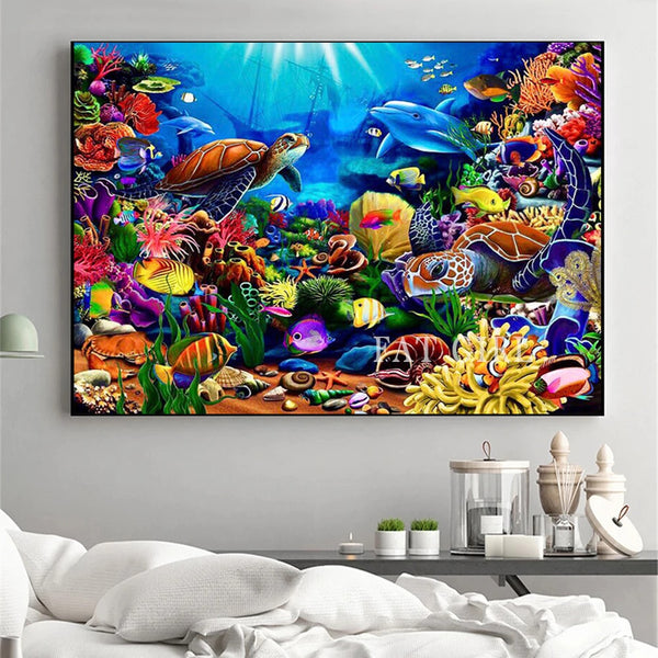 Diamond Paintings, Ocean Underwater World - Animal Diamond Painting, Full Round/Square 5D Diamonds - Fish Turtle Dolphin Coral Reef
