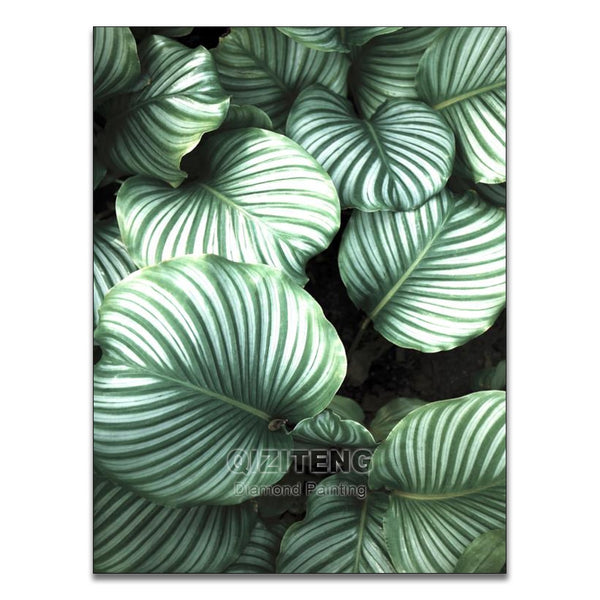 Diamond Paintings, Modern Floral Diamond Painting - Full Round Diamonds - Green Flowers/Plants