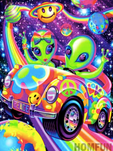 Diamond Paintings, Space Alien Vacation - Cartoon Diamond Painting Kit - 5D Square/Round Diamond Embroidery