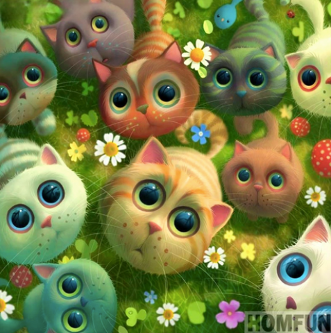 Diamond Paintings, Colorful Cartoon Cats - Cartoon Diamond Painting - Full Square/Round 5D Diamonds
