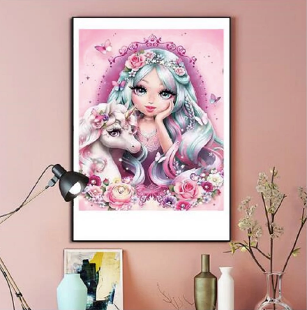 Fairy And Unicorn Cartoon Diamond Kit | Full Square/Full Round Drill 5D Diamonds | Pink Fairy Unicorn Flowers - Diamond Paintings Store