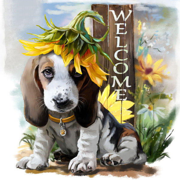 DIY "Welcome Puppy" Diamond Painting | Cute Puppy 5D Full Square / Round Diamond | Flower Garden Rhinestone Art -Diamond Painting Kits, Diamond Paintings Store
