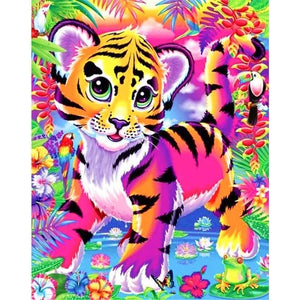 Colorful Tiger Cub | Animal Cartoon Diamond Painting | Full Square/Round Drill 5D Rhinestones | DIY Diamond Painting | Cross Stitch Embroidery -Diamond Painting Kits, Diamond Paintings Store