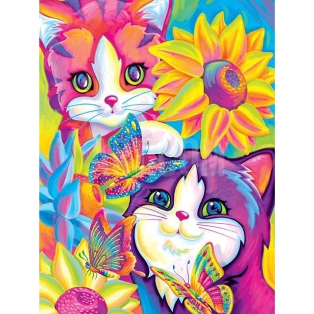 Kittens And Butterflies | Animal Cartoon Diamond Painting | Full Square/Round Drill 5D Rhinestones | DIY Diamond Painting | Cross Stitch Embroidery -Diamond Painting Kits, Diamond Paintings Store