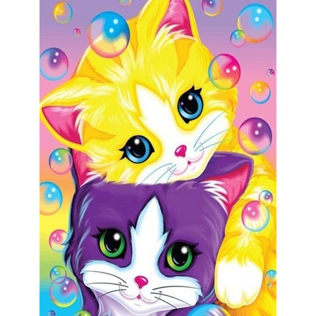 Kitten Bubble Hug | Animal Cartoon Diamond Painting | Full Square/Round Drill 5D Rhinestones | DIY Diamond Painting | Cross Stitch Embroidery -Diamond Painting Kits, Diamond Paintings Store