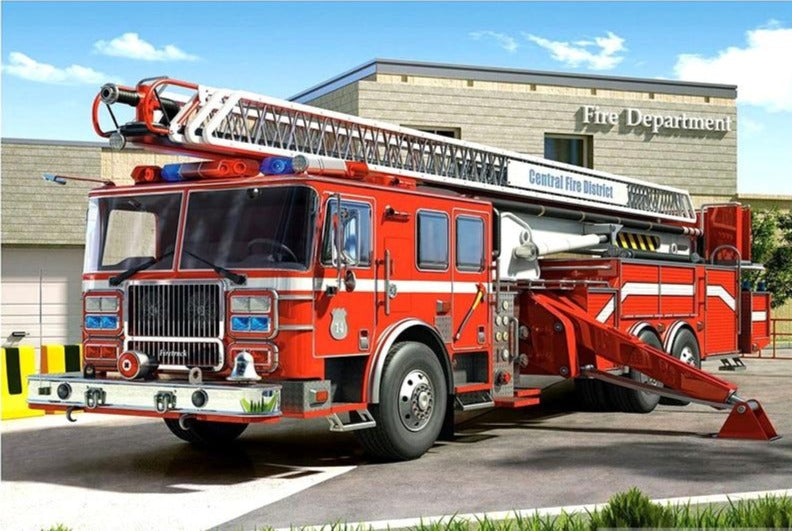 Fire Truck Diamond Painting | DIY First Responder Diamond Embroidery | Ladder Truck With Fire Hoses At Fire House -Diamond Painting Kits, Diamond Paintings Store