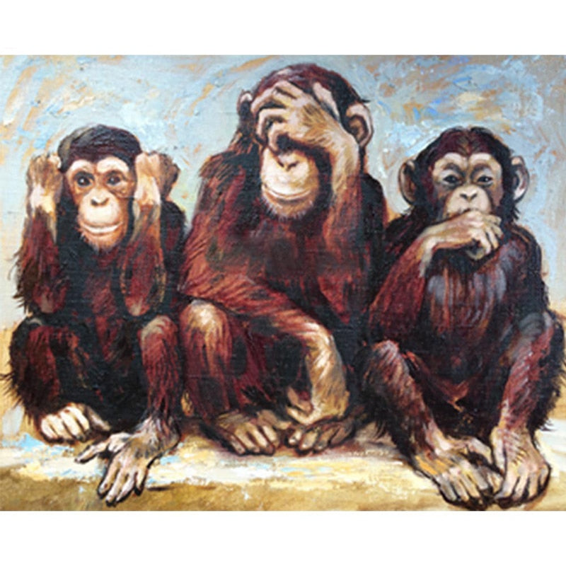 NEW DIY Animal Diamond Painting Kit | Three Monkeys Full Square/Round Diamond Embroidery Picture | See Hear Speak No Evil -Diamond Painting Kits, Diamond Paintings Store