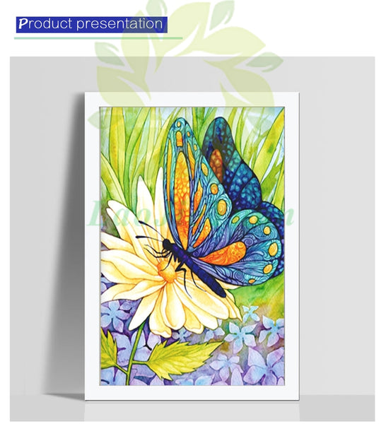 Bright Yellow Butterfly | Animal Diamond Painting Kit | 5D Full Drill Square, Magic Round, Pebble Round Diamonds | DIY Rhinestone Embroidery -Diamond Painting Kits, Diamond Paintings Store