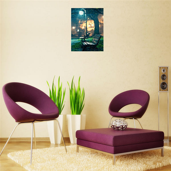 5D Round Drill Diamonds | DIY Diamond Kit | Scenic Rhinestone Embroidery | Lonely Park Bench In The Rain -Diamond Painting Kits, Diamond Paintings Store