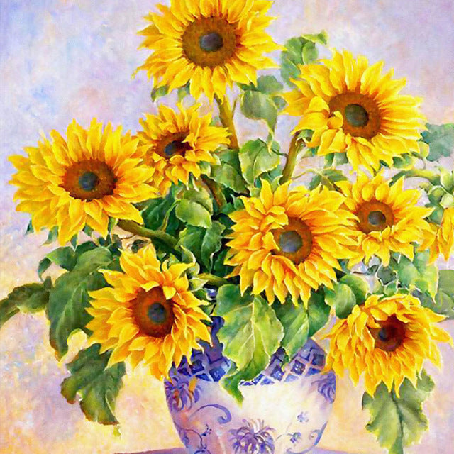 Sunflower Display Floral Diamond Painting | Special Shape Diamond Painting | Magic Round - Pebble Round - Full Square Diamonds | DIY Diamond Kit -Diamond Painting Kits, Diamond Paintings Store