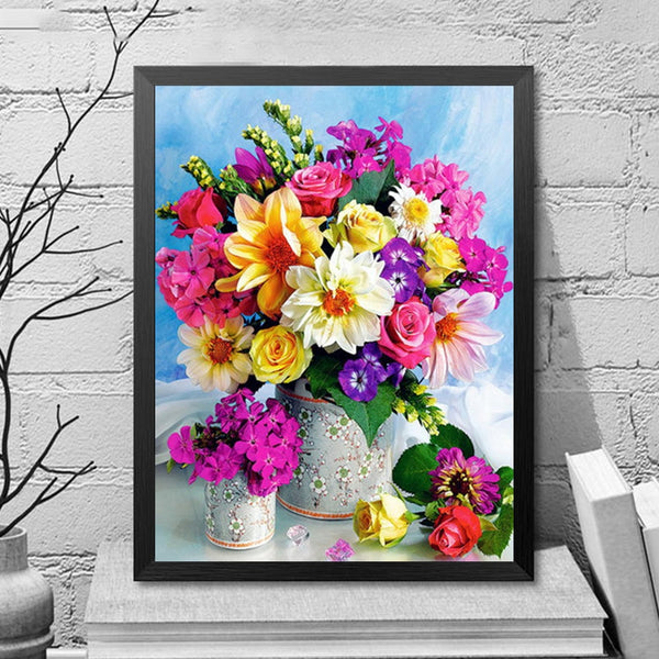 Flower Bouquet Diamond Painting | DIY Floral Diamond Painting Kits | Full Round Drill Diamonds | Roses Tulips Carnations Lily Vase -Diamond Painting Kits, Diamond Paintings Store