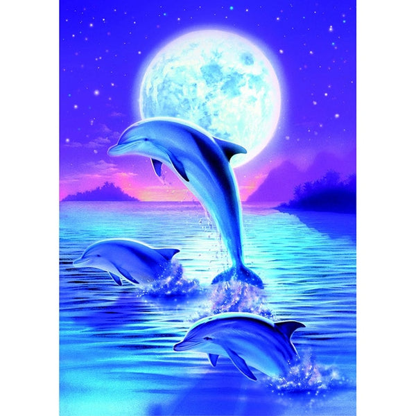 4 Dolphin Painting Designs | Animal Diamond Painting Kit | Full Round/Square Drill 5D Rhinestones | Porpoise Dolphin Ocean Scenery -Diamond Painting Kits, Diamond Paintings Store
