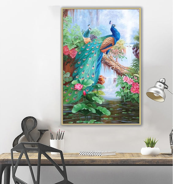 Diamond Embroidery Peacock Mosaic | Full Square Drill Rhinestones | Scenic 5D Diamond Painting | Colorful Feathers Flowers Mountains -Diamond Painting Kits, Diamond Paintings Store