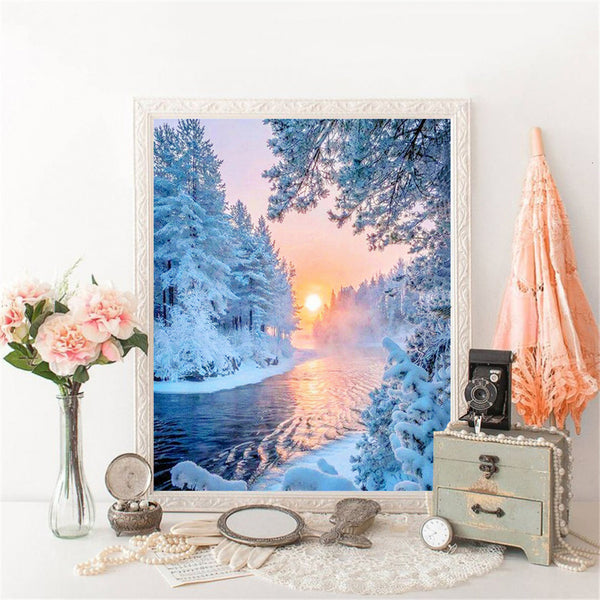 Winter Diamond Painting Kit | Scenic Forest Rhinestone Embroidery | Full Square Drill | Snow Covered Trees -Diamond Painting Kits, Diamond Paintings Store