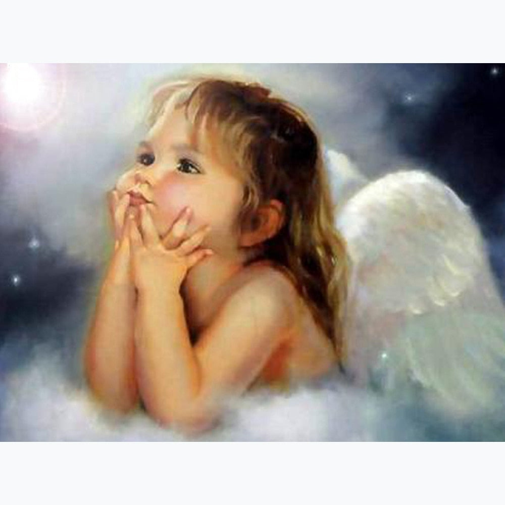 Little Angel Rhinestone Embroidery | Religious Diamond Painting Kit | 5D Square/Round Crystals | Winged Cherub Portrait -Diamond Painting Kits, Diamond Paintings Store