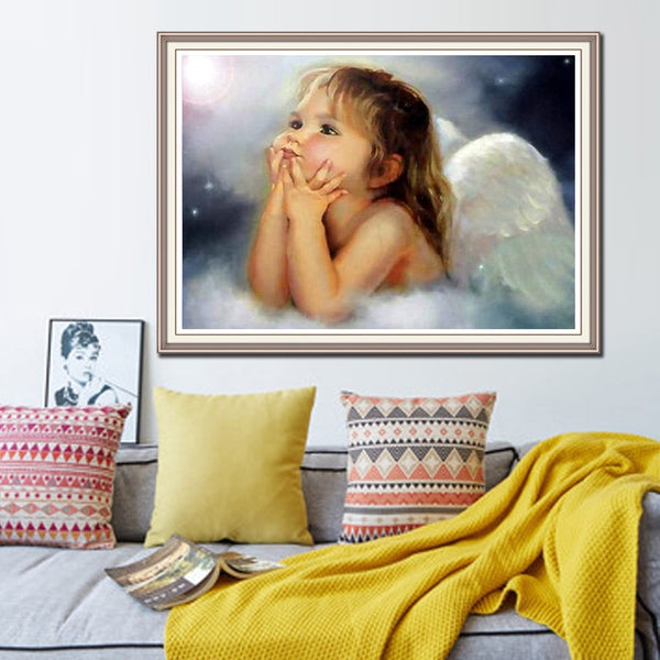 Little Angel Rhinestone Embroidery | Religious Diamond Painting Kit | 5D Square/Round Crystals | Winged Cherub Portrait -Diamond Painting Kits, Diamond Paintings Store