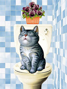 Cat In Bathroom Diamond Painting | Full Square Animal Diamond Embroidery | Bathroom Wall Decoration | Animal Diamond Wall Art -Diamond Painting Kits, Diamond Paintings Store