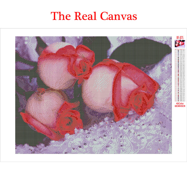 Pink Rose Reflection | Floral Diamond Painting | Full Round/Square Drill Rhinestones | DIY Flower Diamond Embroidery Kit -Diamond Painting Kits, Diamond Paintings Store