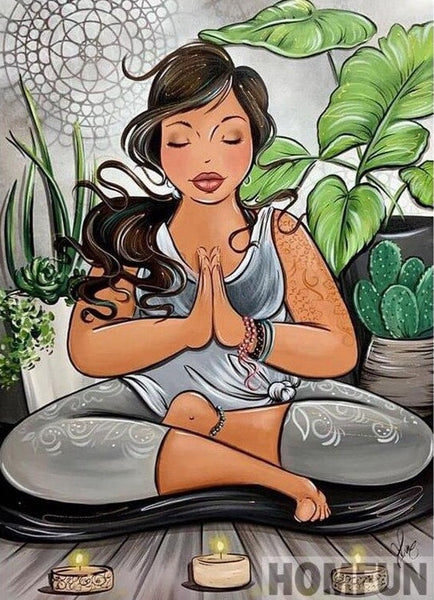 Cartoon Woman Meditating | Cartoon Diamond Painting Kit | Full Square/Round Drill | DIY Rhinestone Embroidery -Diamond Painting Kits, Diamond Paintings Store