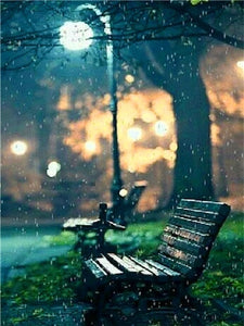 5D Round Drill Diamonds | DIY Diamond Kit | Scenic Rhinestone Embroidery | Lonely Park Bench In The Rain -Diamond Painting Kits, Diamond Paintings Store