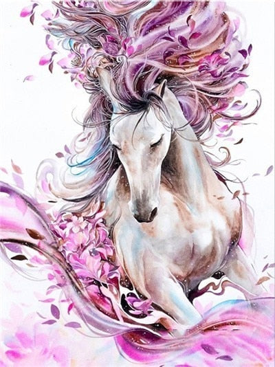White Horse Running | Animal Diamond Painting | DIY Diamond Kit | Full Square/Full Round Drill Rhinestone Embroidery | Wild Animal Portrait -Diamond Painting Kits, Diamond Paintings Store