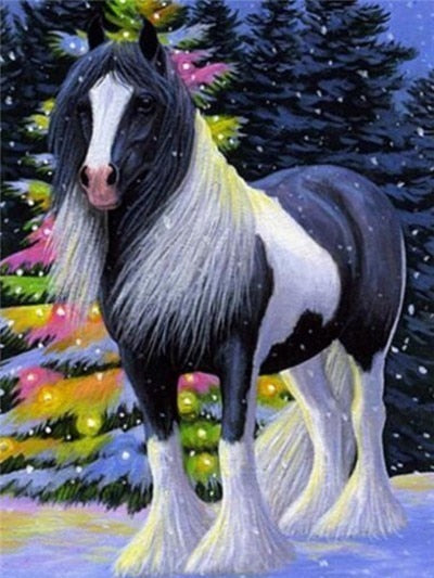 Clydesdale Horse With Christmas Tree | Animal Diamond Painting | DIY Diamond Kit | Full Square/Full Round Drill Rhinestone Embroidery | Wild Animal Portrait -Diamond Painting Kits, Diamond Paintings Store