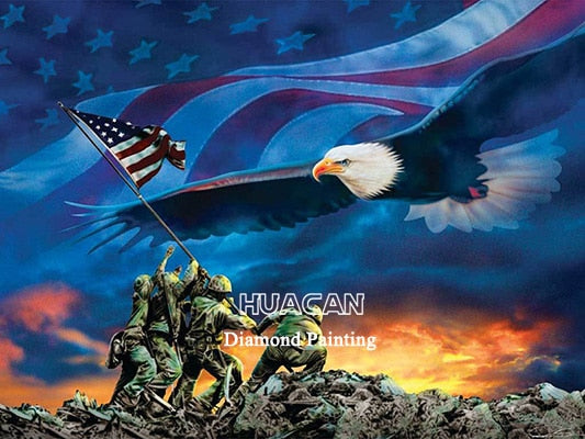 Patriotic Diamond Painting Kit | Eagle Diamond Kit | Full Square Drill Rhinestones | Statue Of Liberty Soldiers Marines Sailors Airmen -Diamond Painting Kits, Diamond Paintings Store