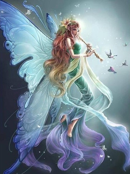 Nymph Diamond Painting Kit | Fantasy Rhinestone Embroidery | Full Round/Square | Fairy Birds Flute -Diamond Painting Kits, Diamond Paintings Store