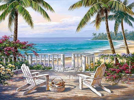 Full Square Drill Diamonds | 9 Beach Scenic Diamond Painting Kits | DIY Ocean Scenery Mosaic | Palm Trees Island Waves -Diamond Painting Kits, Diamond Paintings Store