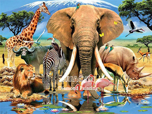 Elephant and Friends Diamond Painting, Full Square Diamond, On Sale -Diamond Painting Kits, Diamond Paintings Store