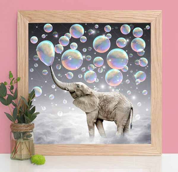 Elephant With Bubbles Diamond Art | 5D Diamond Painting Kit | DIY Full Square/Round Drill | Elephant Playing Bubbles -Diamond Painting Kits, Diamond Paintings Store