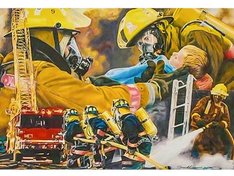 Firemen Saving Child | Firemen Diamond Painting Kit | Full Square Full Round Diamonds | First Responder Rhinestone Embroidery Mosaic -Diamond Painting Kits, Diamond Paintings Store