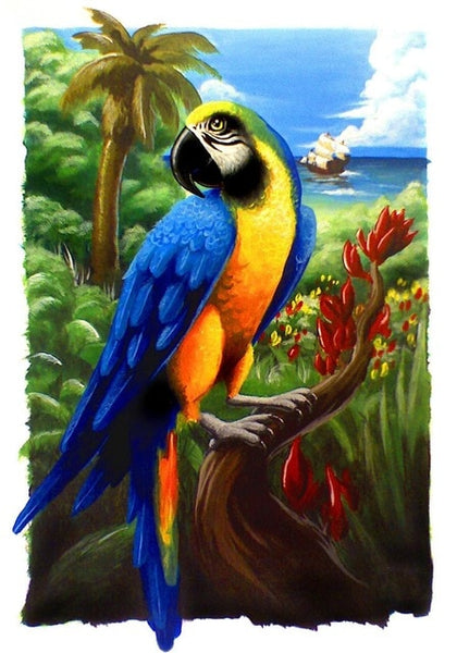 Tropical Bird Diamond Painting Kit | Bird In Tree | 5D Full Round Drill Diamond | Parrot Diamond Painting | Jungle Tropics Animal -Diamond Painting Kits, Diamond Paintings Store