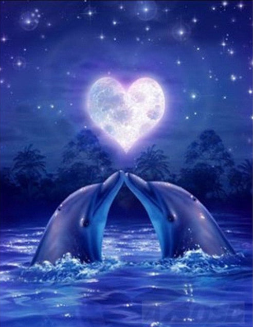 Dolphin Heart Diamond Painting | Full Square/Round Drill 5D Diamonds | DIY Diamond Kit | Ocean Animal -Diamond Painting Kits, Diamond Paintings Store
