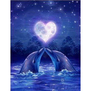 Dolphin Heart Diamond Painting | Full Square/Round Drill 5D Diamonds | DIY Diamond Kit | Ocean Animal -Diamond Painting Kits, Diamond Paintings Store